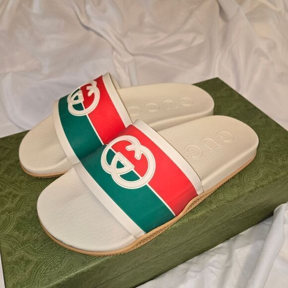 Gucci GG Interlocking Logo Rubber Sandals Shoes Slides Sz 39 NEW - Picture 10 of 11